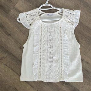 zara white ruffled top